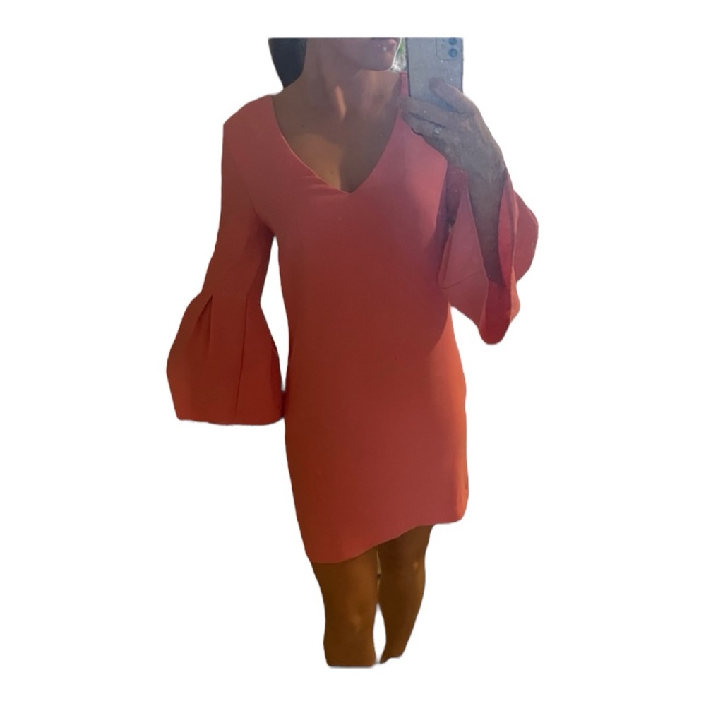 H&M V-Neck Trumpet Sleeve Mini Dress Size 6 Hot Pink